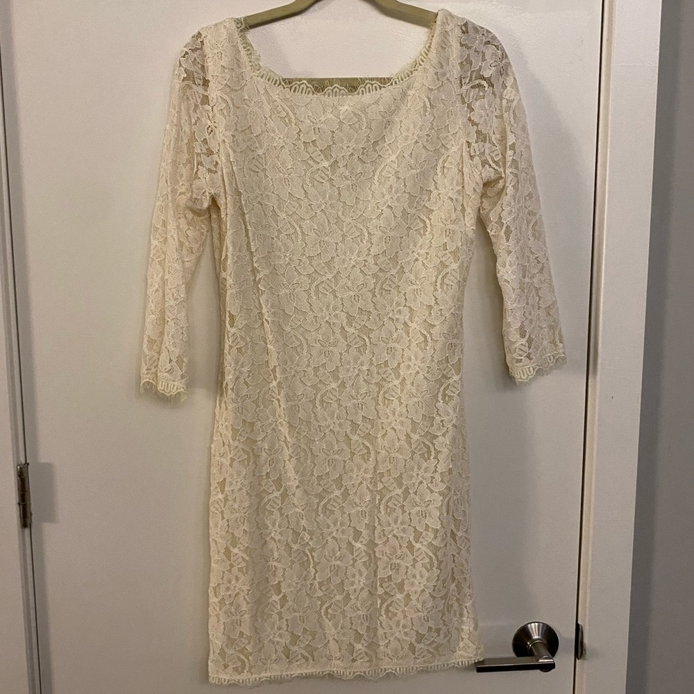DVF cream lace dress with exposed zipper